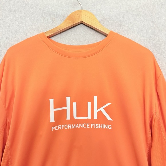 HUK Shirt Mens 2XL Vented Icon X Lightweight Camp Fish Performance Orange - Picture 3 of 7